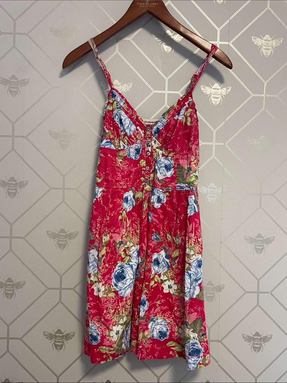 Y2K Abercrombie & Fitch Floral Button-Front Sundress in Red and Blue - Cotton